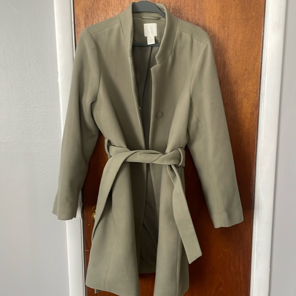 H&M sage green coat . Size 6 . Worn once.